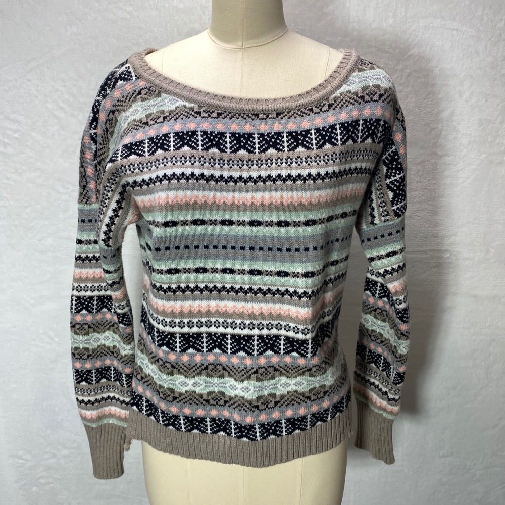 VICTORIA'S SECRET Fair Isle Pink & Mint Sweater S/P Y2K Cozy Warm Excellent